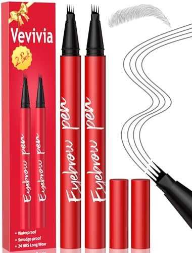 Vevivia Eyebrow Pencils 2-Pack, Precise 4-Tip Brow Pen, Grey