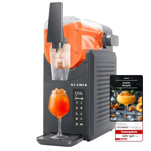 KLAMER Slush Machine with 5 Preset Programmes: Slushie, Cocktail, Milkshake, Frappé, Wine, Automatic Cleaning, 2L Capacity, Turbo Freeze, No Ice Required