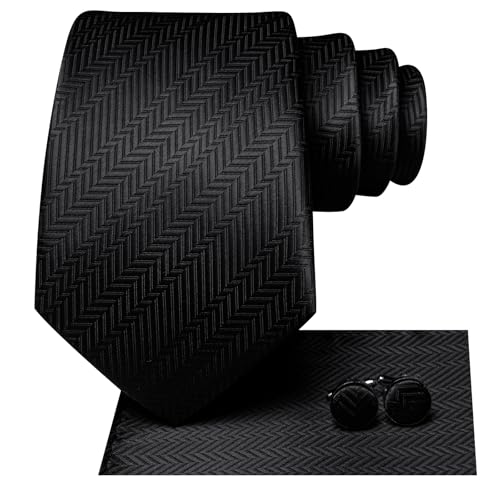 Image of Hi-Tie Men Silk Ties Set with Flower Lapel Pin Necktie Pocket Square Cufflinks for Tuxedo Wedding Business