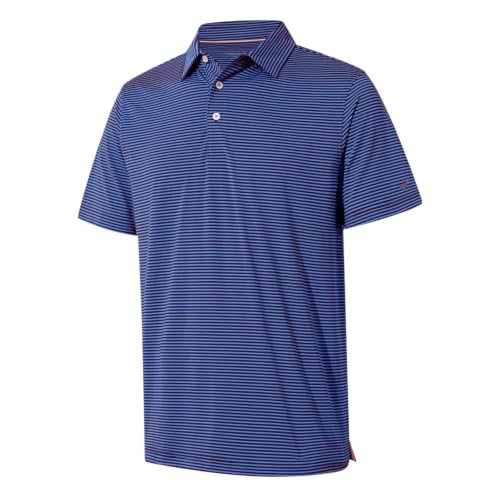 Image of Mens Golf Shirt Moisture Wicking Dry Fit Performance Sport Short Sleeve Striped Golf Polo Shirts for Men