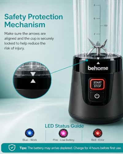 Behome Portable Blender Smoothies and Shakes, Personal Juicer 14 OZ BPA Free Portable Cups, USB-C Rechargeable, Dishwasher Safe Parts - Mini Small Blenders Cup Fits Home, Office, Gym, Travel