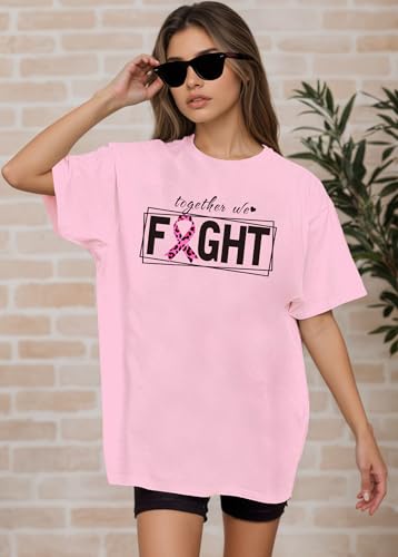 Breast Cancer Shirts for Women Oversized Cancer Awareness Shirt Pink Ribbon Graphic Tee Cancer Survivor Support Tops - image 3