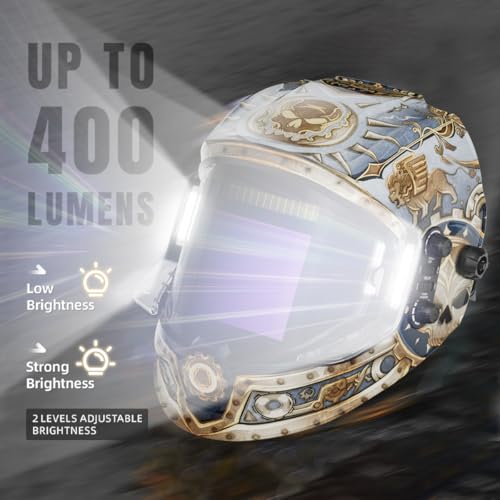 Image of ANDELI Welding Helmet - Panoramic 180 View 3.94 inchX3.74 inch,True Color Auto Darkening Welding Helmet with Light, 4 Arc Sensor, 4 /5-8 /9-13 Type-C Charging (MONERIG-LED)