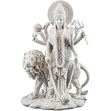 Top Collection Durga Female Hindu Statue with Lion- Divine Mother of The Universe Goddess Sculpture - Collectible East Asian New Age Figurine White Marble
