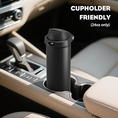 POWCAN 24 oz Insulated Water Bottle: 2-in-1 Push-Button Spout & Quick-Flip Straw, Leakproof, Cold 24Hrs, Fits Car Cup Holder, Stainless Steel Water Bottle for Sports, Travel, School, Gift (Very Black) - image 8