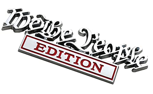Image of We The People Edition Emblem Full Metal Badge Decal 3D Sticker Compatible with Universal Car, Truck, SUV, Boat, Vehicle Door Decoration (Chrome /Red)