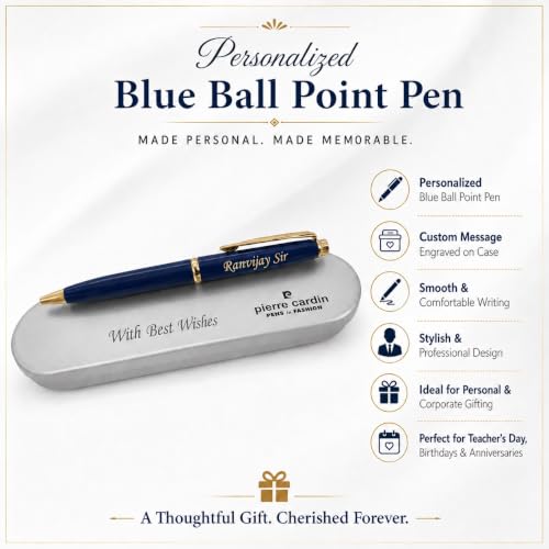 Image of SAVRI Customized Pen with Name Engraved & Message on Box | Personalized Blue Ball Pen Gift for Men & Women | Customised Pen Gift for Teachers Day Birthday Farewell Retirement | Metal Name Pen Gift Set