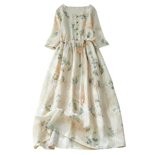 Robe longue lin de style japonais pour vacances et bureau