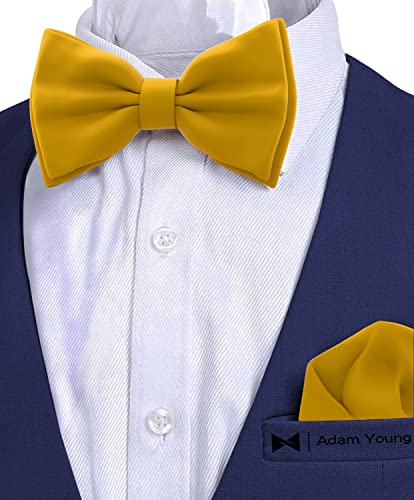 Image of Adam Young Men's Bow Ties with Handkerchief Pre-Tied Style Formal Satin Classic Bowtie for Tuxedo Faux Silk