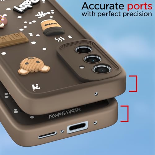 Image of Pikkme Back Cover for Samsung Galaxy A35 5G | Cute Fun Cartoon 3D Bear Silicone Full Body Protection Bumper Cover (Brown)