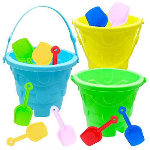 OJYUDD Large Beach Pails Sand Buckets and Sand Shovels Set for Kids,Plastic Beach Castle Mold