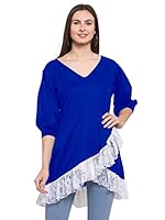 PATRORNA Women's Plus Size's Plus Size Wrap Embellished Top (PT6A74_Royal Blue_10XL)