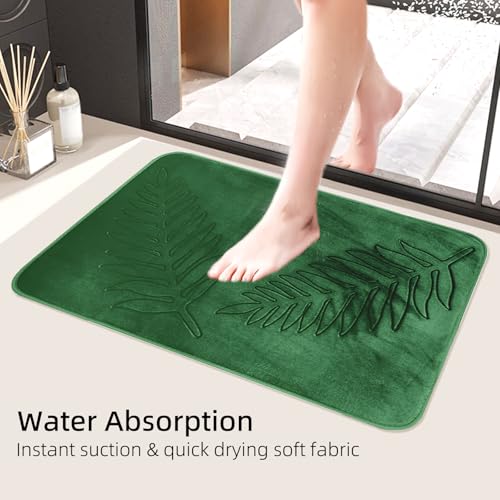 Fycyko Bad Teppiche Set, Badezimmerteppich 3 Stück, Badematte mit Blättermuster,WC Vorleger mit Ausschnitt,Badvorleger rutschfest Waschbar Weihnachtsgrün – Bild 7
