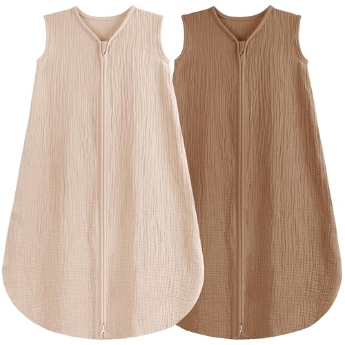 Image of BSTOPPT 2 Pack Baby Sleep Sack 0-24 Months Baby Sleeping Bag 2-Way Zipper Toddler Wearable Blankets (Beige&Coffee TOG 0.3, Large)