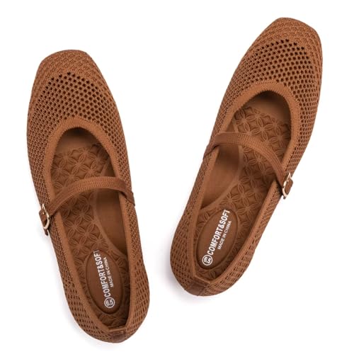 Image of Frank Mully Womens Casual Flat Shoes Square Toe Shoes Knitted Mesh Flat Comfort Work Flat Shoes for Daily Washable