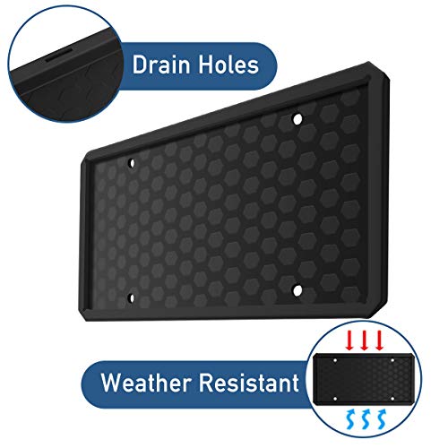 License Plate Frame - ONE PIX Silicone License Plate Covers Holders Rust-Proof/Rattle-Proof/Weather-Proof for Car License Plate - Black - Thumbnail 7