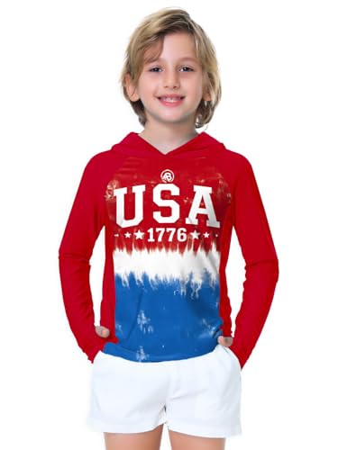 Image of AOBUTE Unisex Kids Long Sleeve Hoodie Rash Guard Boys UPF 50+ Swim Top with Thumb Hole 3-12 Years