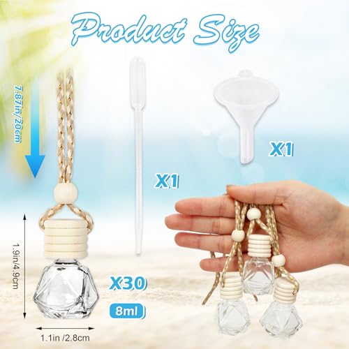 Image of Whaline 30Pcs Oil Air Freshener Diffuser Car Hanging Rhombus Bottle Empty Glass Perfume Bottle Pendant with Funnel Pipette for Essential Oil Fragrance Aromatherapy Vial Decor, 8 ML