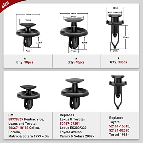 Image of Nilight 100PCS Car Retainer Clips 7mm 9mm Push Type Retainer Clips,Bumper Fastener Rivet Clips for Lexus Toyota GM,1PC Fastener Remover