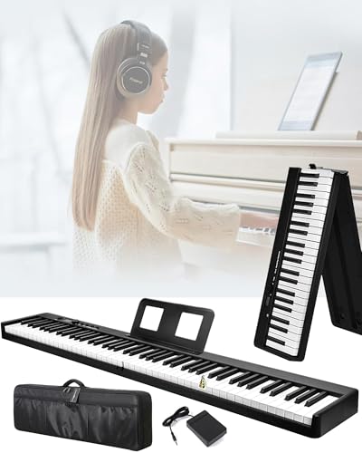 ALLESM Portable Foldable 88-Key Piano Semi-Weighted Keys with Sustain Pedal Touch-Sensitive Keys and Bluetooth Dual Stereo Speakers Folding Digital Piano for home park classroom