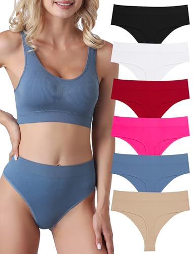 Evolyline 6er-Pack String Tangas Damen Bauchweg Unterhosen Tanga Damen Nahtlose Strings Tanga Set Hoher Taille Unterhosen Unterwäsche Frauen Baumwolle String Atmungsaktiv Weich Panties