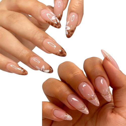 48 Pcs Press On Nails, 2 Boxes Fake Nails Kit, Glitter Fake Nails With Orchid Leopard Print Design, Diy Salon Style Manicure At Home For Women And Girls, Special Occasions Like Weddings