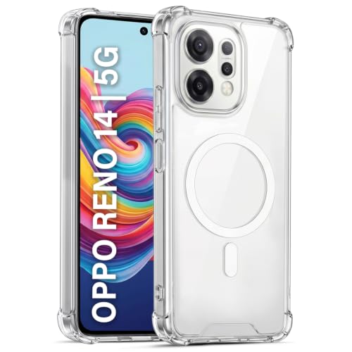 Image of TRUEUPGRADE Back Cover for Oppo Reno 14 5G Non Mag-Safe Transparent PC + TPU Bumper Case with Magnetic Print Shockproof Protection (Transparent Mag-Safe)