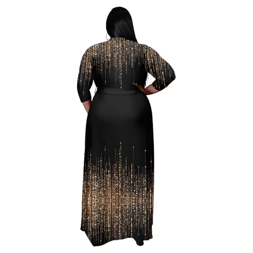 Image of Nmoder Plus Size Maxi Dress for Women - Summer Casual 3 /4 Sleeve Floral Flowy Long Dress with Belt XL- 6XL