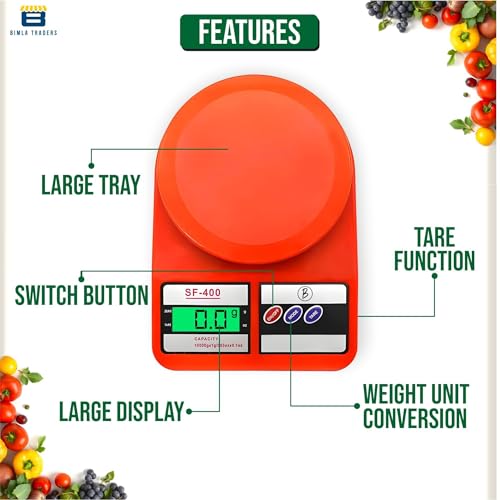 Image of Btag SF-400 Digital Kitchen Weighing Scale | 10Kg x 1g Precision | 1 year (6+6 months) warranty | Food Scale with LCD Display for Cooking, Baking, Meal Prep & Healthy Diet | (Orange)