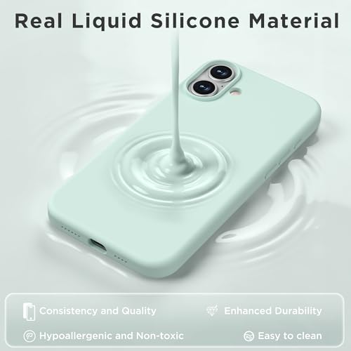 Image of Magnetic for iPhone 16 Case, Compatible with MagSafe, Liquid Silicone Phone Cover with Screen Protector & Camera Protector, Soft Anti-Scratch Microfiber Lining Inside 6.1 inch, Mint Green