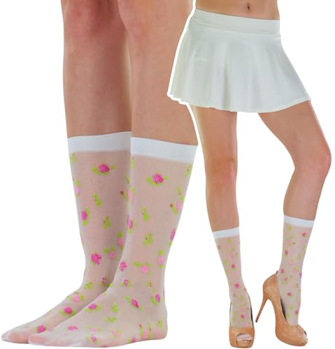 Image of ToBeInStyle Women's Sheer Fashion Ankle Socks & Pantyhose w /Springtime Daisy Design