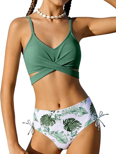 Image of Girls 2 Piece Swimsuit Hawaiian Criss Cross Bikini Bathing Suit Summer Beach Swimwear with Chest Pad 7-16T