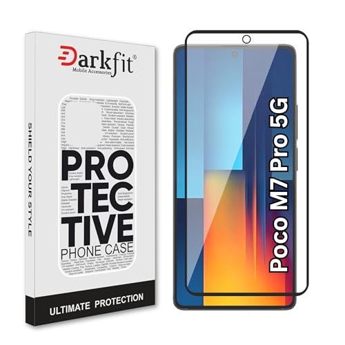 Image of DARKFIT Tempered Glass Premium Screen Protector Compatible for Poco M7 Pro 5G | Edge to Edge Coverage with Easy Installation Kit | Scratch Resistance | HD Clear Glass (Black Border) | Pack of 1
