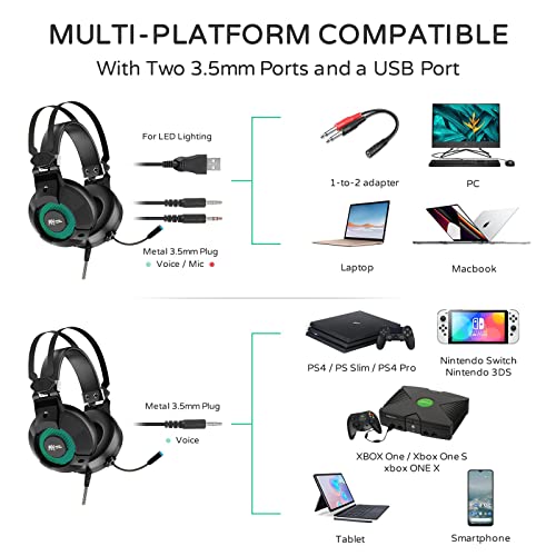 Image of RK ROYAL KLUDGE PS4 Gaming Headset with Microphone, RK E9000 Xbox Headset PS5 Headphone with Mic Noise Cancelling RGB Lights 7.1 Surround Sound for PS4 PS5 Xbox One Nintendo Switch PC, Black