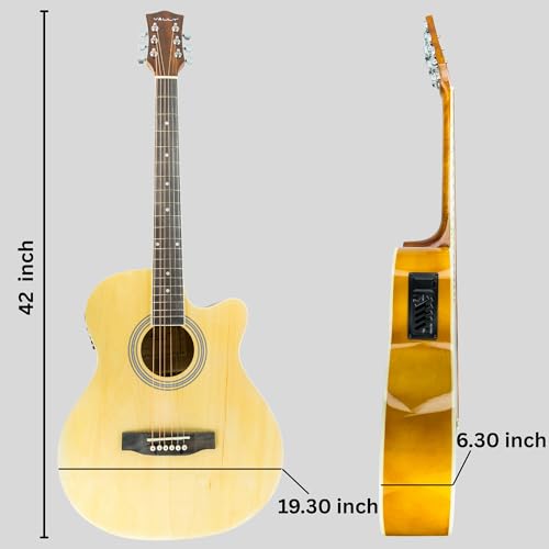 Image of VAULT Basswood EA20CE Electro Acoustic Guitar Kit With Learn To Play E-Book, Bag, Strings, Straps, Picks, String Winder & Polishing Cloth - 40 Inch Cutaway Guitar