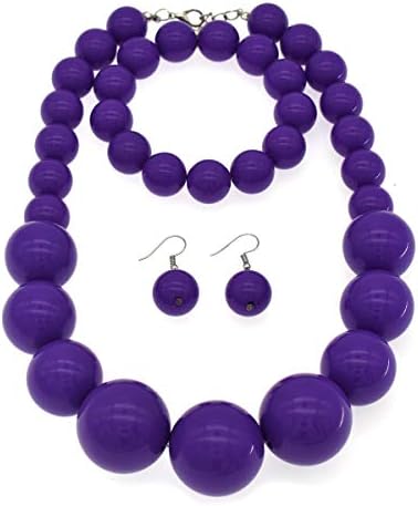 JNF Chunky Pearl Choker Necklace Large Pearl Statement Necklace Trending Choker Pearl Wedding Jewelry for Brides Boho Pearl Jewelry Set (purple necklace)