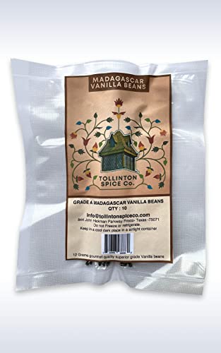 10 Madagascar Vanilla Beans, Grade A Organic Vanilla Pods for making Vanilla Extract Paste, Fresh Real and Whole Vanilla Pods with Seeds- Homemade Vanilla Extract, 6-7 inches Vanilla Bean Pods by Tollinton Spice Co.
