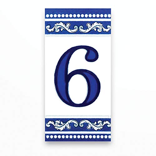 Kantu 2113017 Castilla Ceramic Tile Address Number, 3.94 in. L x 1.97 in. W x 0.31 in. H, Blue