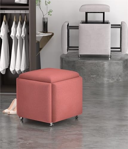 5-in-1 Rolling Storage Ottoman Cube with Wheels, Large Foldable Footstool for Home, Versatile Nesting Chair & Footrest, Durable Orange Upholstery - Image 3