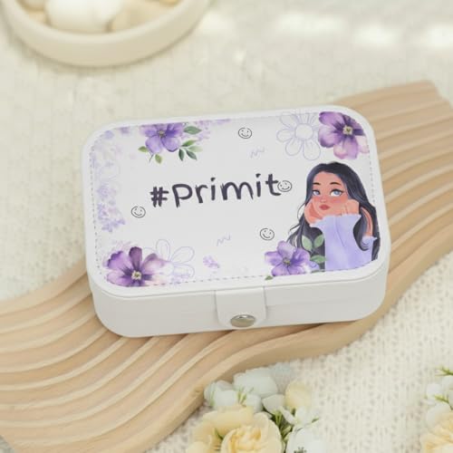 Image of PRIMIT Personalized Jewelry Box for Women & Girls - Travel Jewelry Organizer with Custom Name & Floral Design, Bridesmaid, Wedding, Anniversary (CuteGirl)
