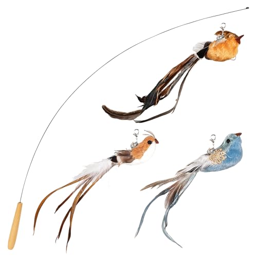 猫おもちゃ 鳥 羽のおもちゃ 鈴付き 頑丈な釣り竿 切替でき 運動不足解消 3セット 猫 玩具 ペット用品