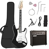 Soulmate Electric Guitar Kit for Beginner 39 Inch Full Size HSS Pick Up Right Handed Starter Solid Body Electric Guitar, with Amplifier, Bag, Capo, Strap, String,Cable, Picks, Black