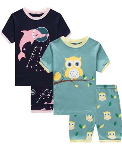 Image of Dolphin&Fish Little Girls Cotton Short Pajamas Summer Kids Clothes Toddler Toddler Pjs Sets