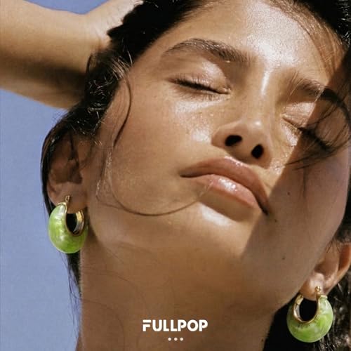 Image of Fullpop Vintage Earrings for Women, Chunky 14K Gold Plated Resin Hoop Earrings Lightweight Hollow Drop Earrings Hypoallergenic Earrings for Women Vintage Anthropologie Jewelry Gifts for Women