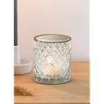 Serene Spaces Living Set of 4 Etched Squares Glass Votive Holders with Gold Rim, Ideal for Wedding Decorations, Parties, Events, Measures 3" Tall and 2.5" Diameter - Image 4
