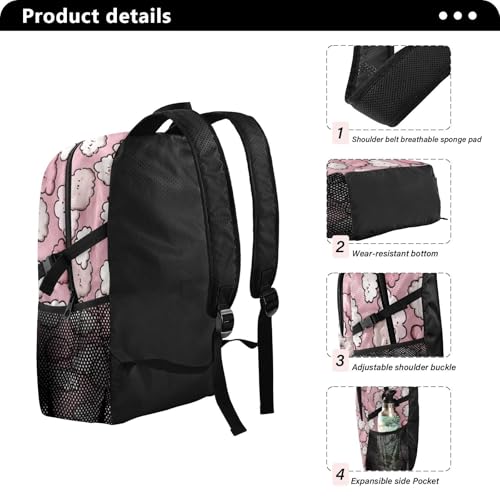 AIXIWAWA Lightweight Hiking Backpacks Cute Cloud Print, Foldable Waterproof Daypack for Commute Travel4