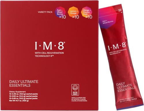 IM8 Daily Ultimate Essentials All-in-One Multivitamin Supplement 90 Nutrient Rich Ingredients CoQ10 Probiotics Vitamins Greens Gluten Free Vegan (30 Packets Variety Pack)