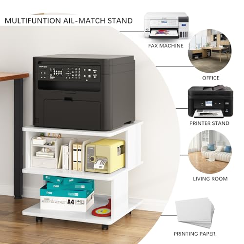 Arbuxzuy Suporte grande para impressora com prateleira de armazenamento, 50 cm L x 50 cm D, mesa de