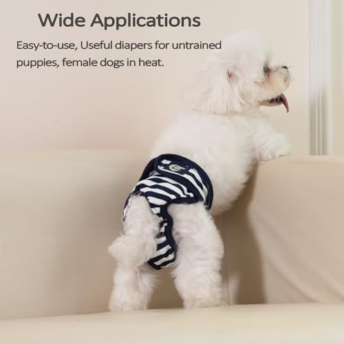 Image of Dog Diapers Female Puppy Diapers, Stripe Dog Heat Panties Reusable, Durable Dog Sanitary Panties for Girls Medium, Upgrade Extra Large Female Doggie Diapers (Medium (Pack of 3))