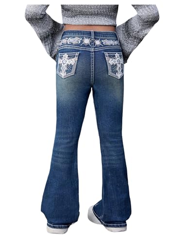 MakeMeChic Girl's Flared Leg Jeans Graphic Zip Fly Bell Bottom Y2K Denim Pants with Pockets